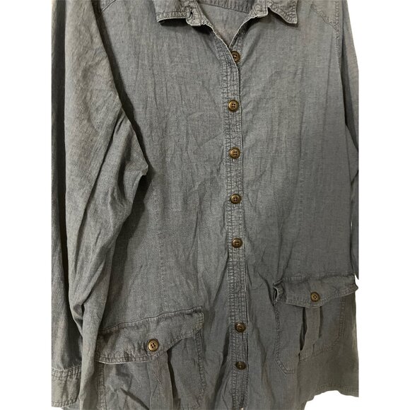 D&Co Denim Button-Front 2X Shirt Jacket With Pockets Blue Long Sleeve Womens Cas - Picture 2 of 5